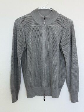 Grace Karin Gray Perforated Zip-Front Knit Top